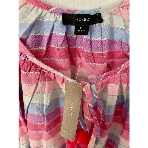 J. Crew Peasant Top in Metallic Pastel Stripe Pink Purple Size Small New - Picture 8 of 14